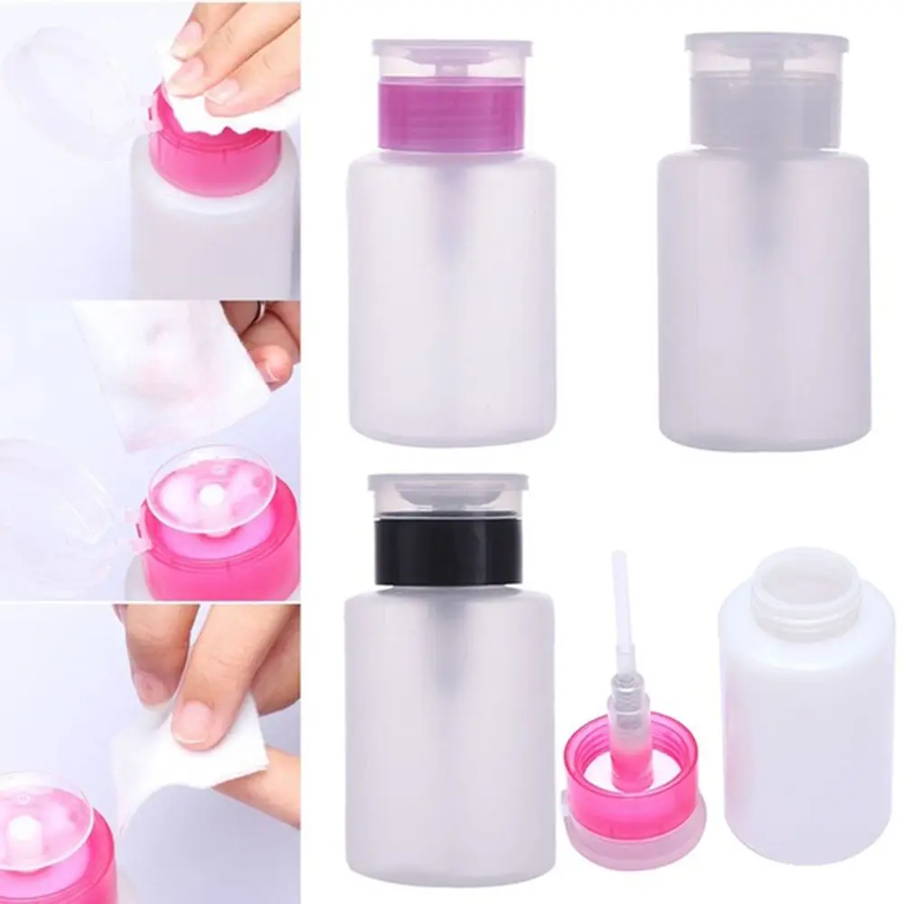 Woman Liquid 60mL Manicure Empty Bottle Nail Polish Remover Pump Dispenser Container Clean Acetone