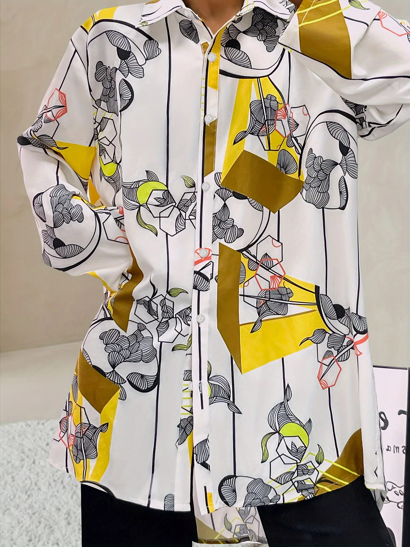 

Комплект из 2 предметов больших размеров с цветочным принтом, рубашка с рукавами 3/4 и широкие брюки, удобная одежда для дома 1-5XL