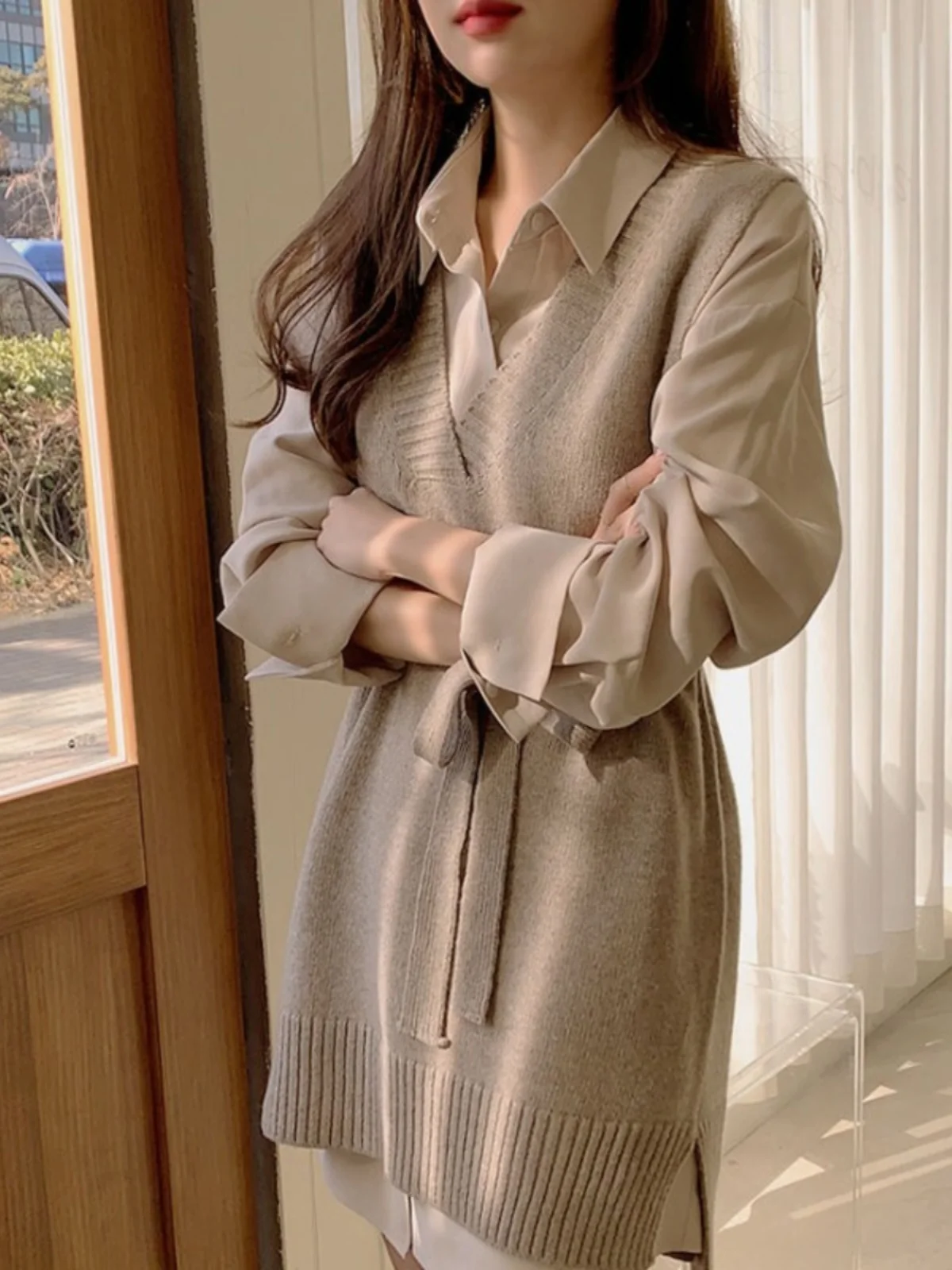 Ceco de punto para primavera y otoño, suéter con cuello , csa para mujer, conjunto de dos piezas de moda con cuello...