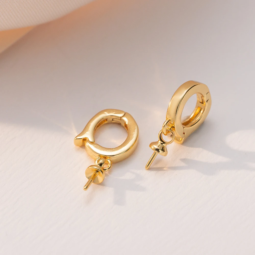 2개 18K 금도금 황동 아이핀 베일 페그 라인스톤 클라스프 커넥터 (반구멍 구슬, 참, 펜던트, 쥬얼리 제작용)