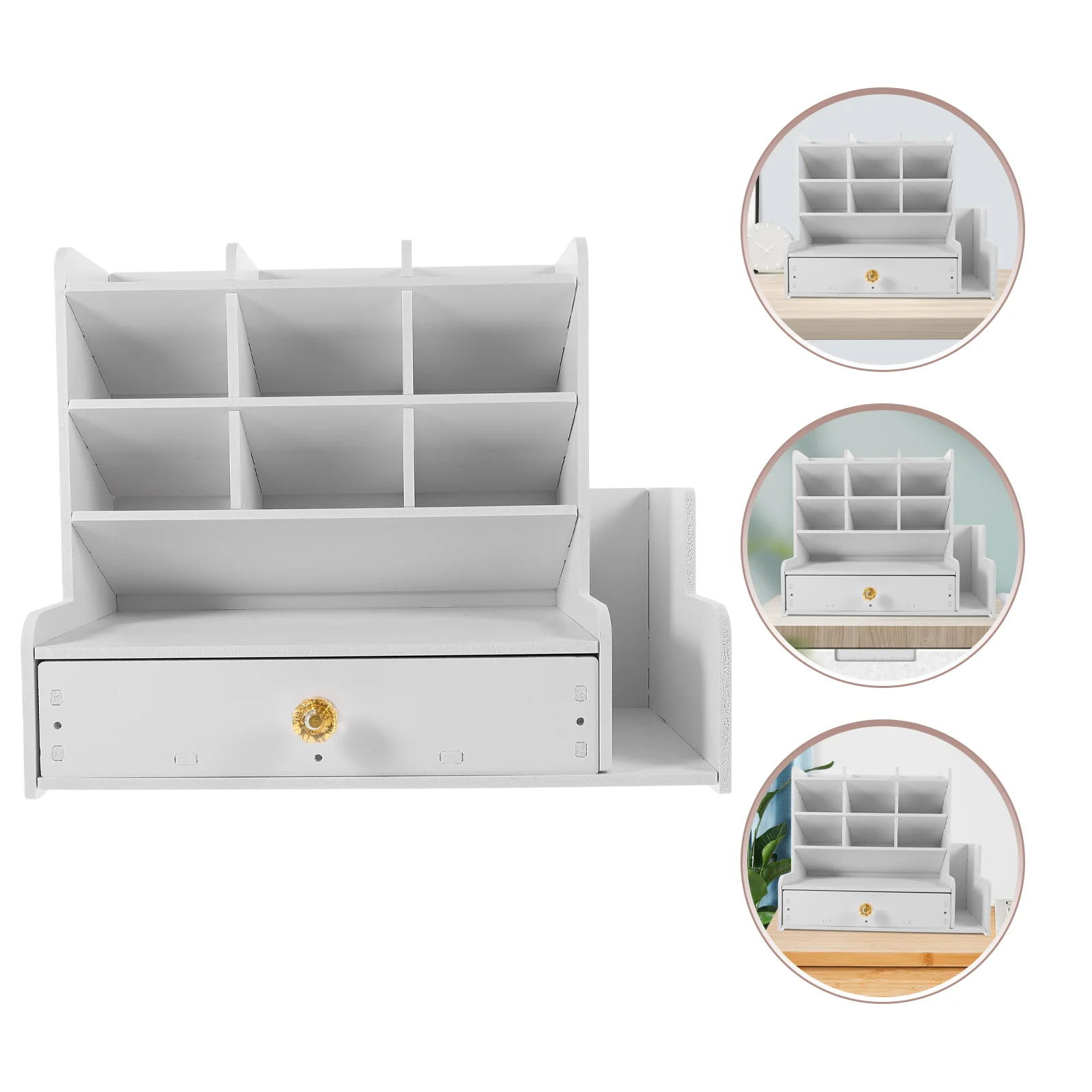 Wooden Holder Desktop Organizer With Drawer Office Compartment For School White Multi-functional DIY Child