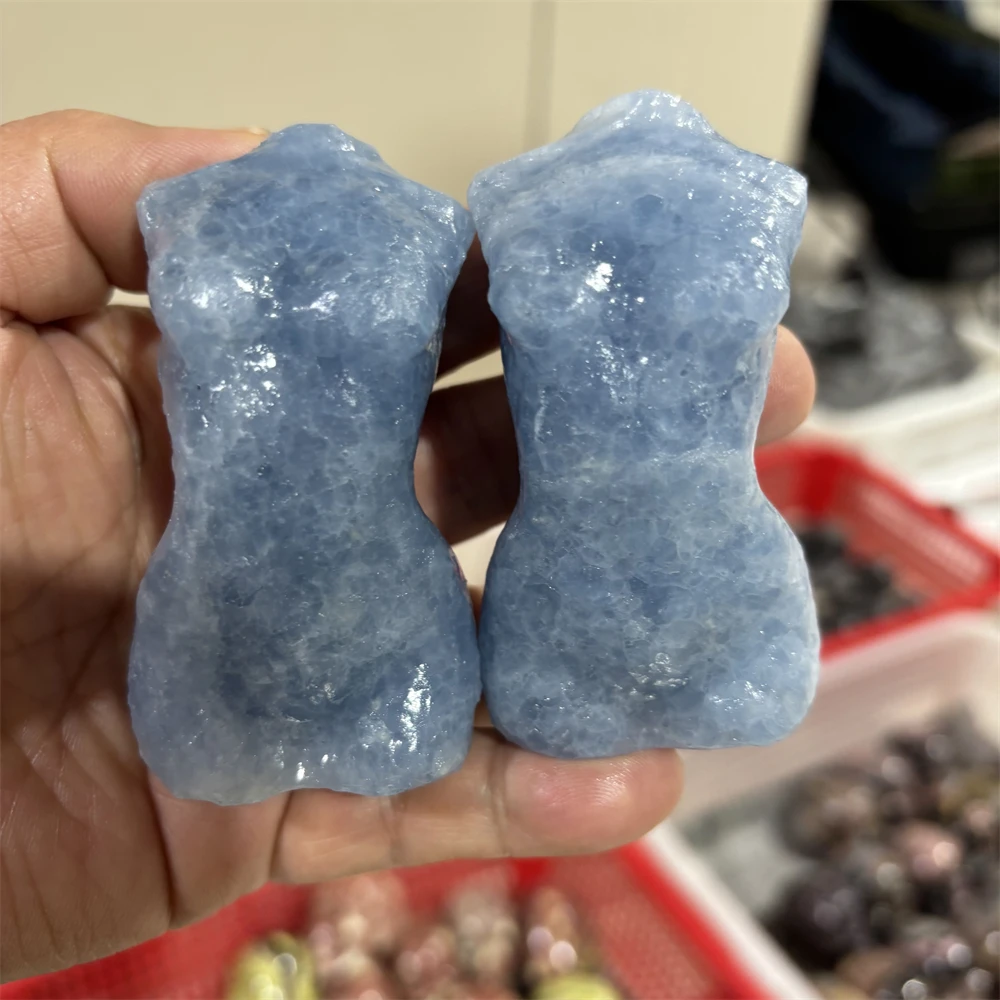 1PCS Natural Quartz Celestite Lady Body Carving Animal Reiki Healing Stone for Fengshui Room Decorative Holiday Craft Gift