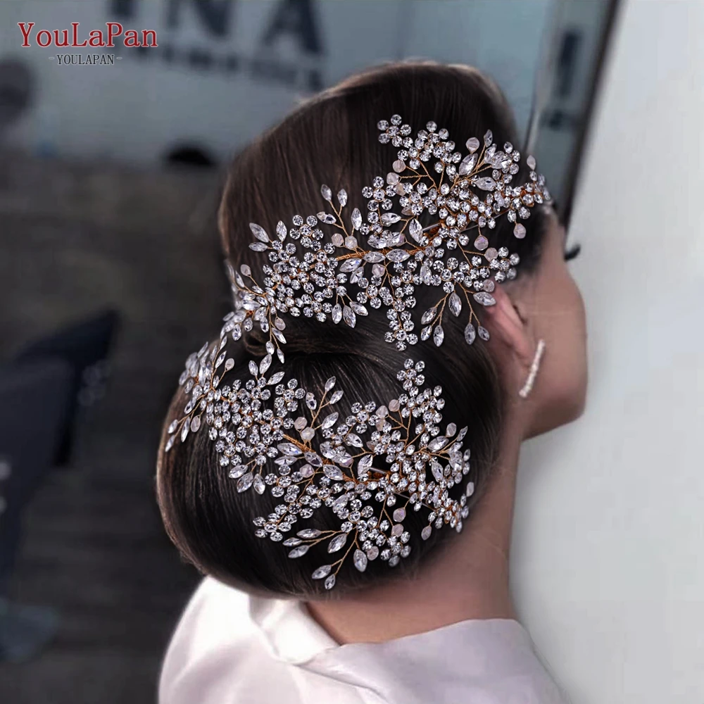 YouLaPan-Pinzas para el pelo para novia, accesorios florales de diamantes de imitación, para el cabello, joyería para el cabello, HP253