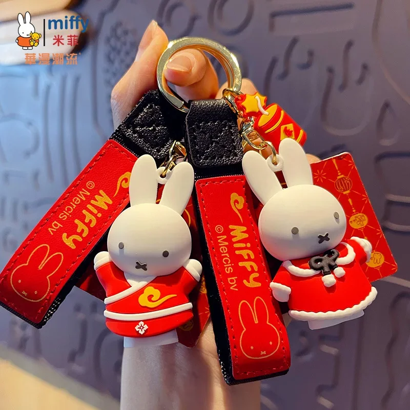 

Edition Cartoon Blessing Joyful Celebration Miffy Rabbit Keychain Lovely Delicate Lovers Bag Pendant New Year's Gifts