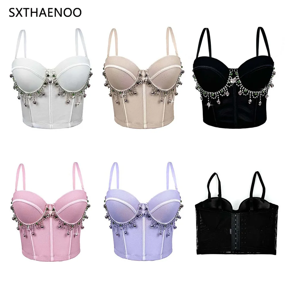 

Sxthaenoo y2k топ женская одежда ropa de mujer женская одежда ropa топы майки и майки Летний корейский корсет с кисточками и стразами 2025г.