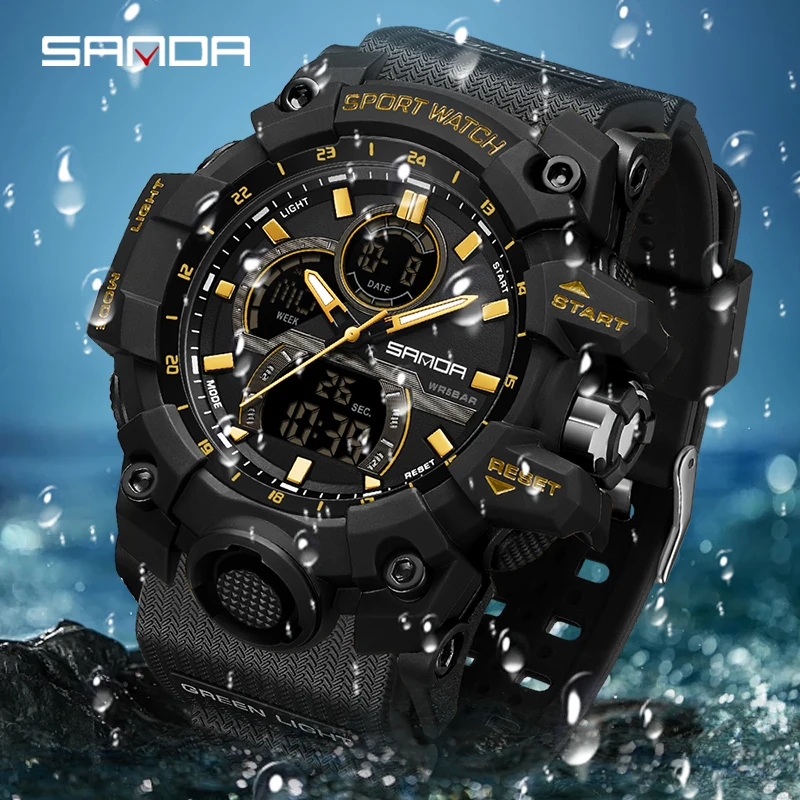 サンダメンズ電子時計、多機能、防水、クールナイトライト付き、多機能、アウトドアスポーツ用、6198、2024