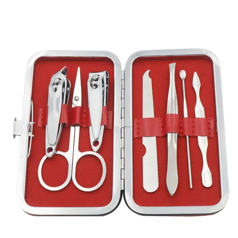 Nail Clipper 7Pcs Set Nail Scissors Grooming Travel Case Tool Manicure Pedicure Kit Ear Pick Tweezers Nail File for Women 7 in 1