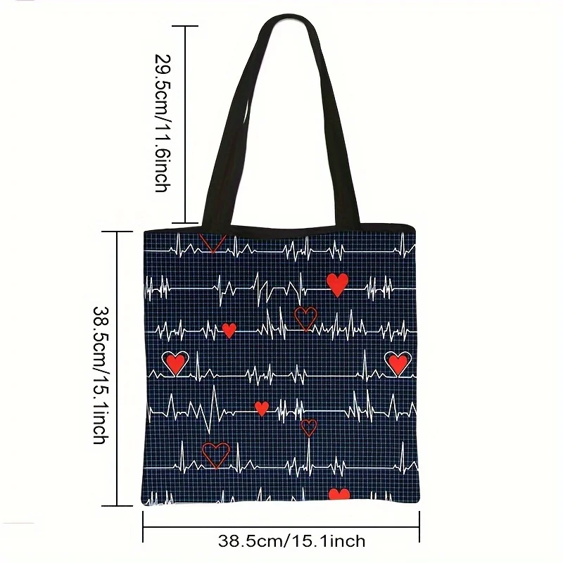 Cute Nurse Life Electrocardiogram Print Shopping Bag Women Large Capacity Handbag Grocery Bags Ladies Shoulder Bags Gift