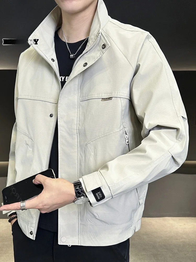  American Workwear Jaet Men's Trend Splicing Top Spring Windproof Stand Collar Outerwear Casual Loose Fit Polyester ...