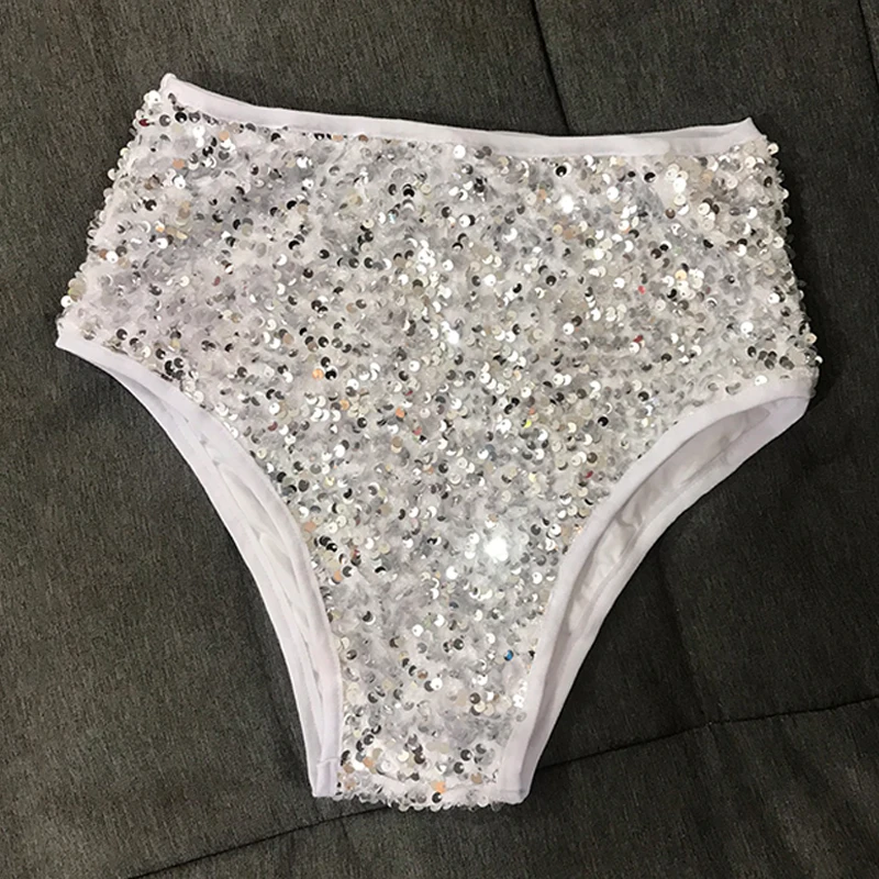 Silver Sequin Shorts Pole Dance Costume Women Jazz Dancewear Mid-Waist Shorts Nightclub Gogo Dance Performance Clothing