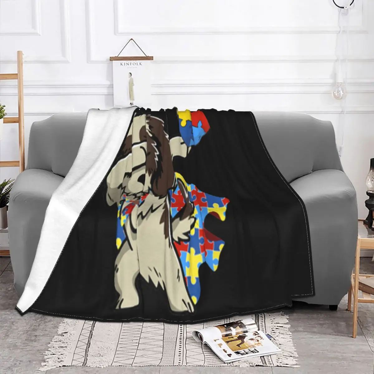 Cute Dabbing Shih Tzu Dog Autism Awareness Gifts More Colors Chinese Style Youth Street Style Throw Blanket