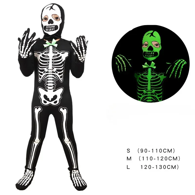 

Children Halloween Cos Luminous Skeleton Clothing Onesie Kids Cosplay Costume Holiday Party Dress Up Accessories Jumpsuit Props