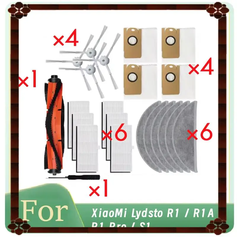 24-Hour Delivery 22 Pcs For Xiaomi Lydsto R1 / R1A / R1 Pro / S1 Robot Vacuum Roller Side Brush HEPA Filter Mop Pad Dust Bag
