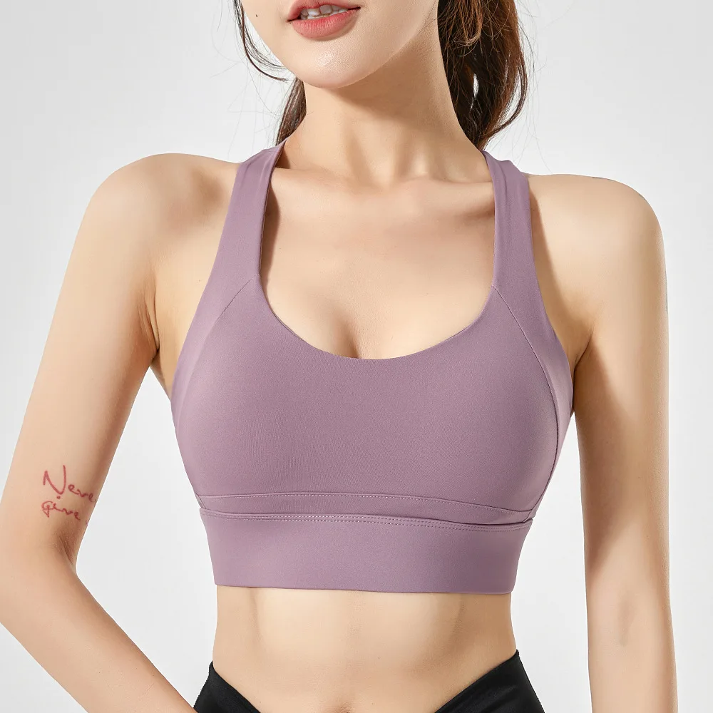 New One-piece Fixed Cup Sports Bra Shockproof Women's High-intensity Running Fitness  Summer Beauty Back Yoga Vest Sport 