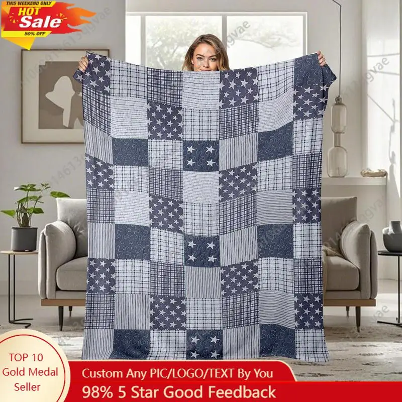 

Americana Pride 50" x 60" Flannel Throw Blanket – Ultra-Soft & Warm Fleece Blanket with Patriotic Stars & Plaid, Cozy Red White