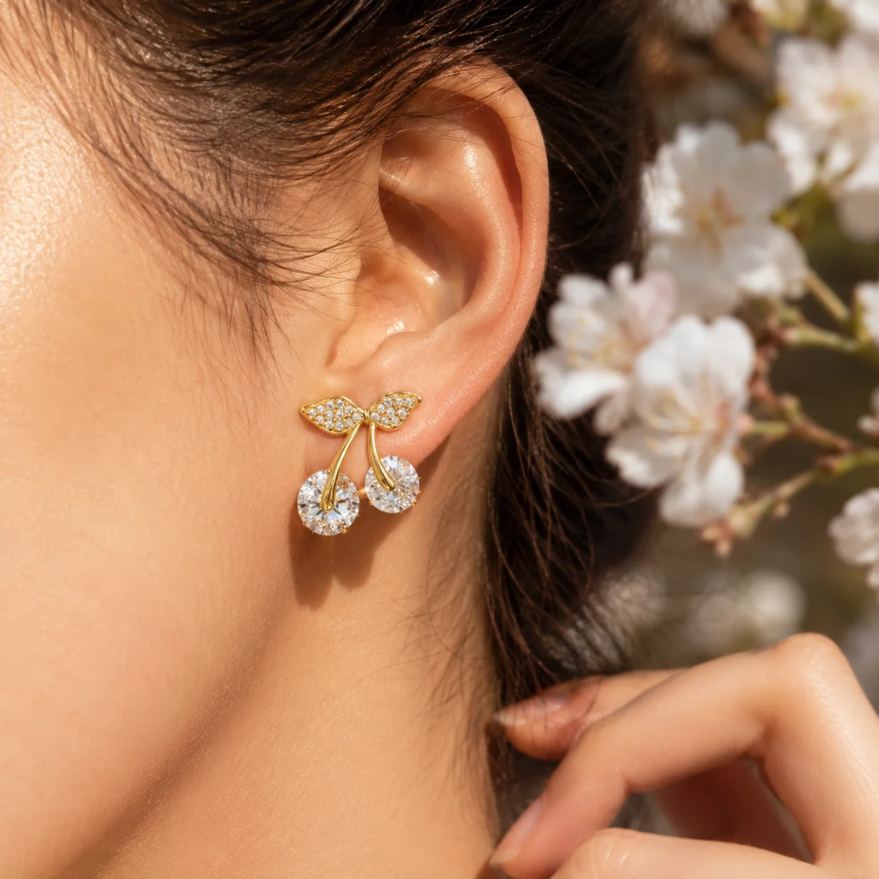 New Design Petite Cherry Delicate Stud Earrings For Women Lovely Cute Zircon Rhinestone Bow Bowknot Earring Usual Jewelry Gifts