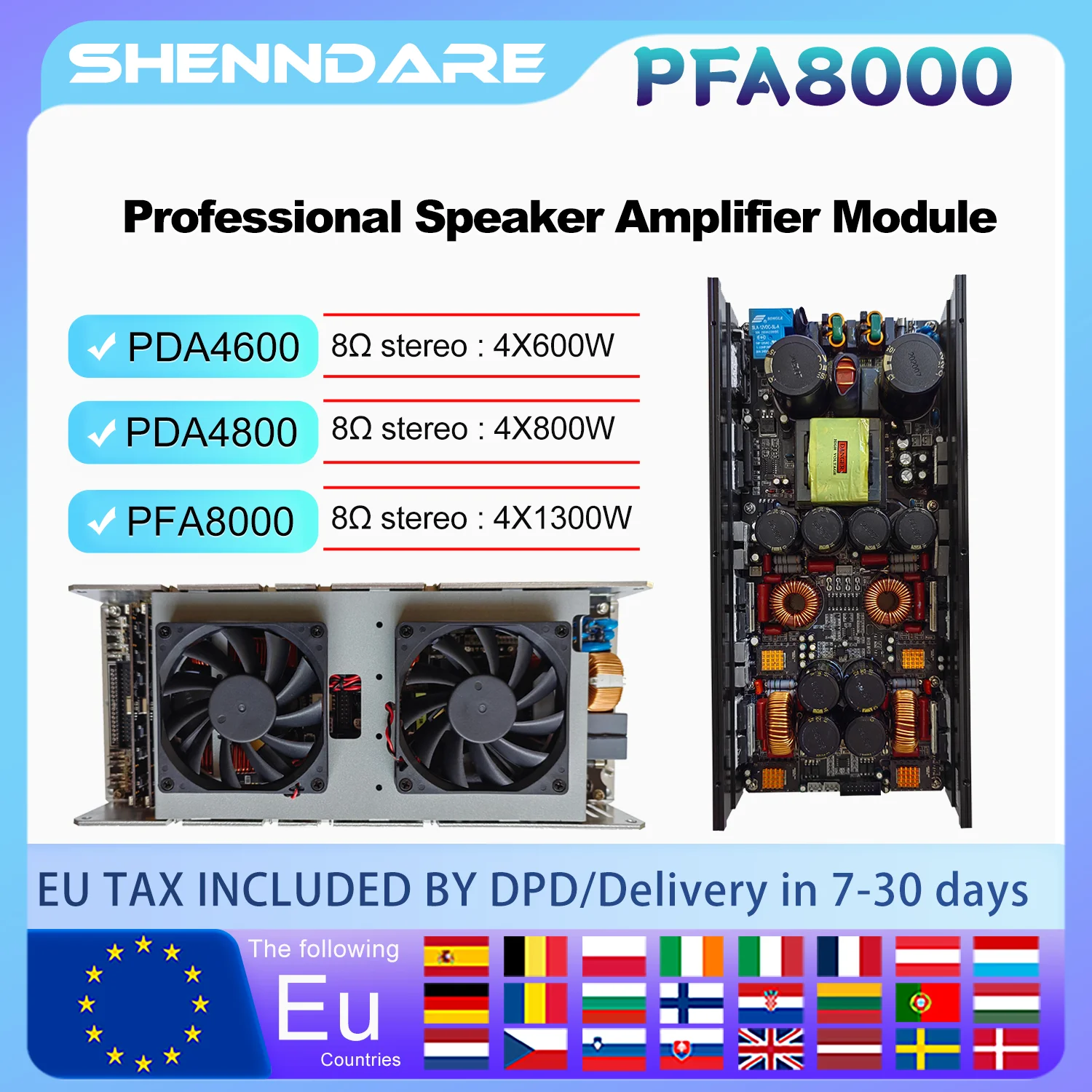 ShennDare FPA8000 Professional Speaker Amplifier Module 4x1300W 8ohm 4 Channel DJ Subwoofer Amplifier Board Speaker Preamplifier