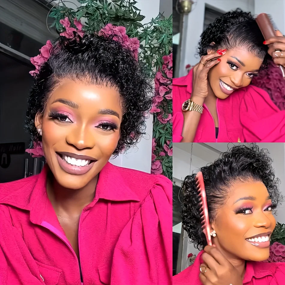 

Парик пикси, короткие вьющиеся человеческие волосы для женщин, волосы 13*1 кружева, 150% плотность, парики из натуральных волос, естественный вид, парик для повседневного использования на вечеринке, 6 дюймов