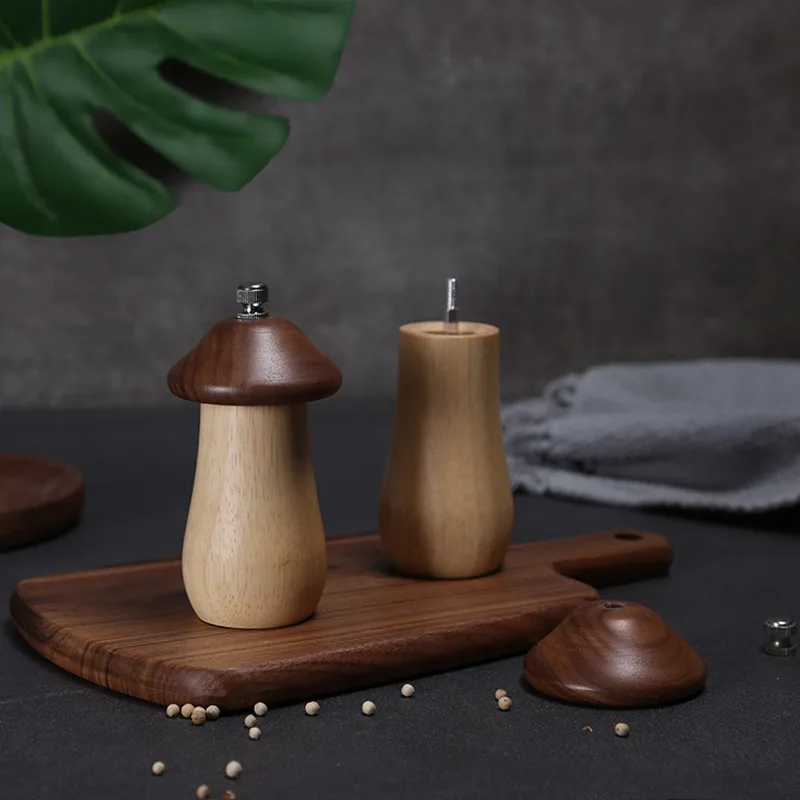 Pfeffermühle Massivholz niedliche Pilzform Holz mühle Küche Mehrzweck-Schleif werkzeug Gewürz flasche Küchengeräte