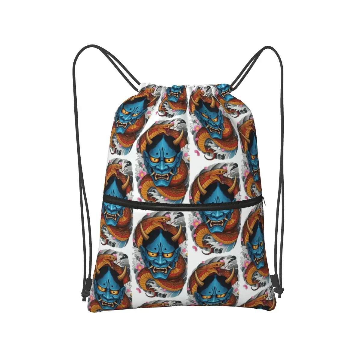 Oni Demon Gaiter Japanese Samurai Ronin Face Backpacks Casual Drawstring Bags Storage Bag Book Bags for Man Woman School
