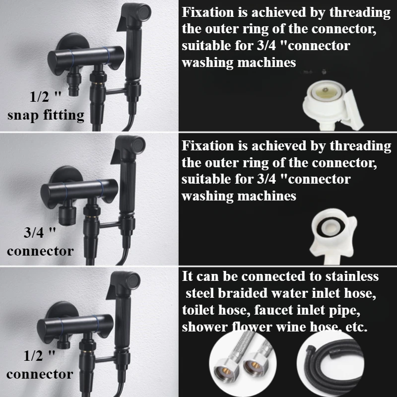 1/2 "3/4"/Connettore con fibbia Valvola ad angolo a tre vie Set di pistole a spruzzo per WC WC Mate Bidet Ottone Supercharging Accessori per il bagno