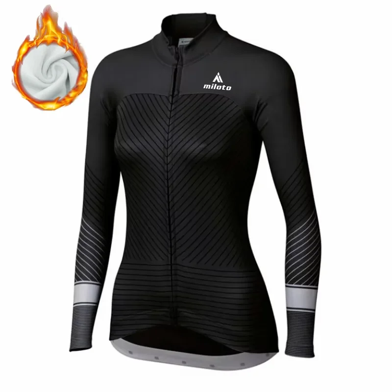 MILOTO-Winter Cycling Thermal Fleece Clothing Sets for Women, Top Cycling Jersey, Sport Bike, MTB Riding Clothing, Warm Jackets