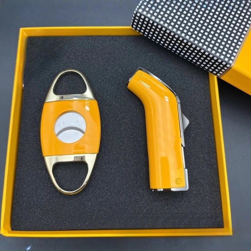 

Double straight lighter, simple metal style lighter set, windproof polished and inflatable.