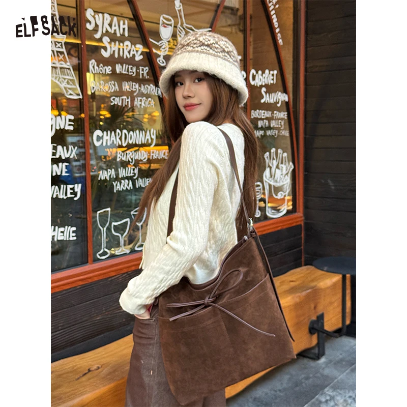 

ELFSACK Y2K Casual Vintage Bow Tie Suede Crossbody Bag For Women