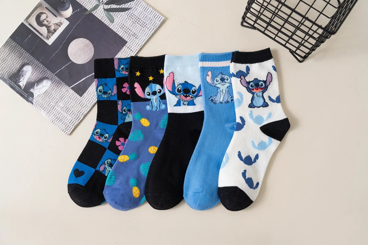 Disney Lilo & Stitch Children Cotton Socks Cartoon Anime Figures Print Pattern Breathable Medium Sock Winter Warmth Kids Gifts