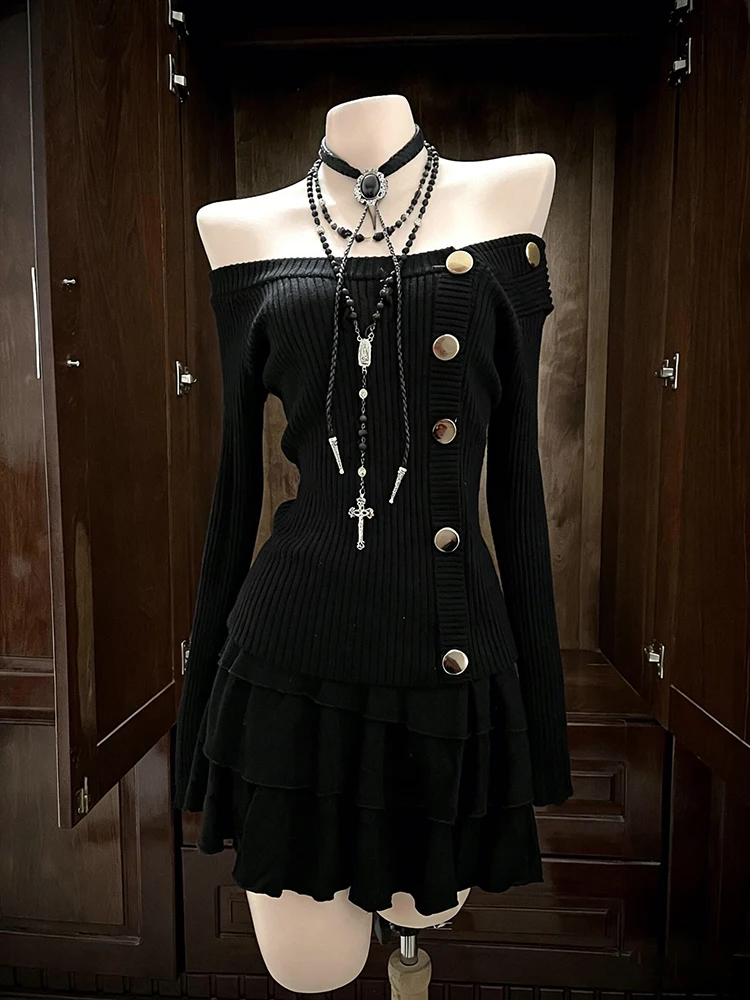 

Вязаный облегающий свитер Gothic Rose Original Retro Bla-oulder для женщин, осенне-зимний, универсальный, из мягкого хлопка, с длинными рукавами