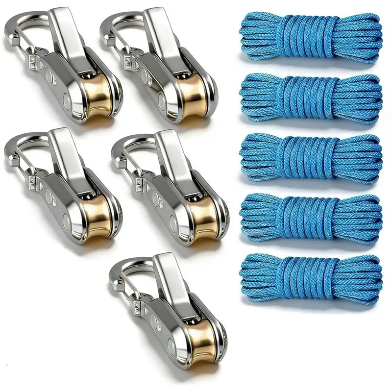 

ABMR-Retractable Rope With Roller Tensioner-Heavy Duty Tie Down, 5-Pack For Camping, Boating, Outdoor Use In Home Storage