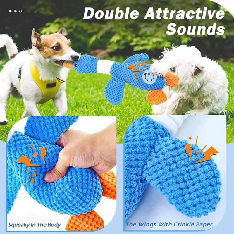 Upgraded Goose Indestructible Dog Toys For Aggressive Chewers, Crinkle Squeaky Plush Dog Puppy Chew Toys For Teething