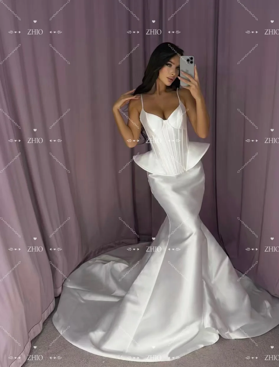 ZHIO moderne sirène robe de soirée de mariage pour mariée col en v Corset ivoire Satin balayage Train robe de soirée personnalisé Vestido de novia