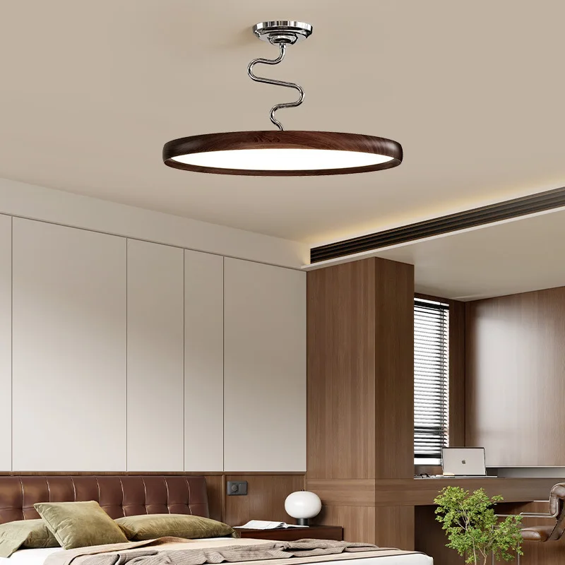 Wabi Stillwind Bedroom Twist Light Walnut Pattern Ceiling Light Retro Medieval Study Restaurant Lighting