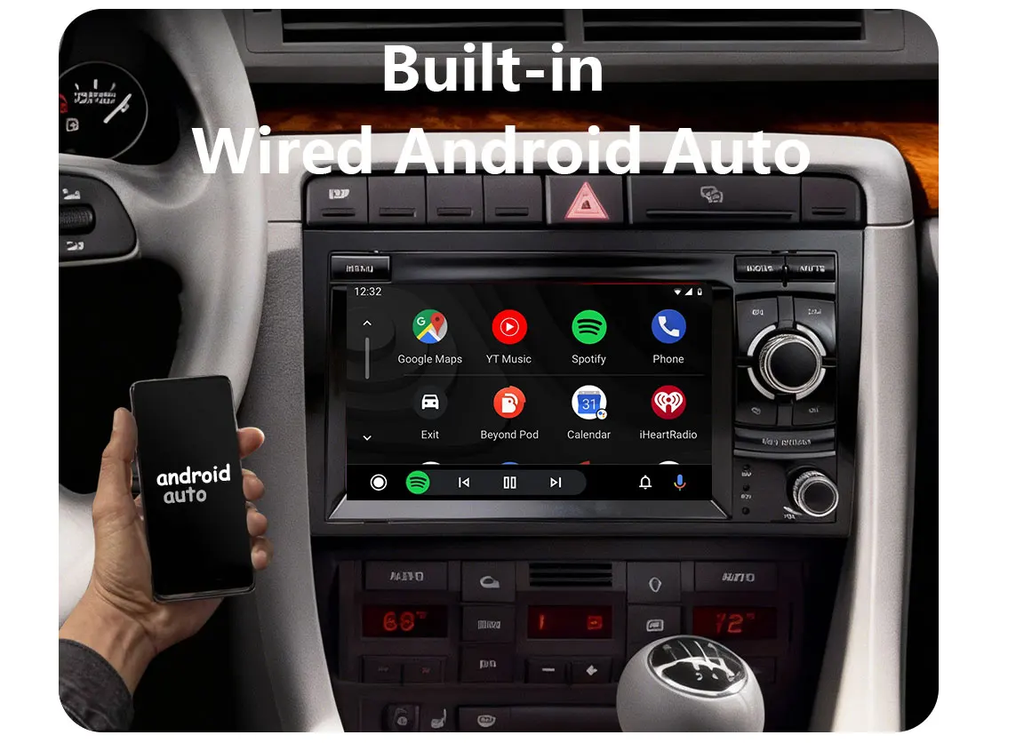CHSTEK Android Auto Multimedia GPS Navigation Radio For Audi A4 2002 2003-2008 Wireless Carplay Bluetooth WiFi Qualcomm Stereo