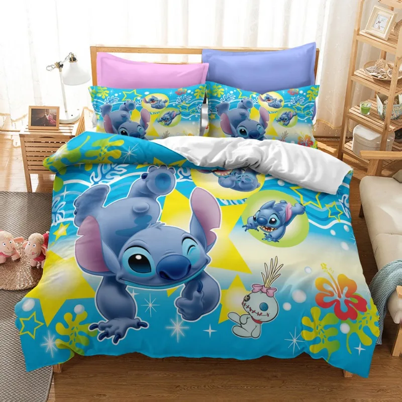 

Lilo and Stitch Duvet Cover Disney Cartoon Stitch Upholstered Duvet Cover Set, 1 Duvet Cover and 2 Pillowcases, Kids for Gift