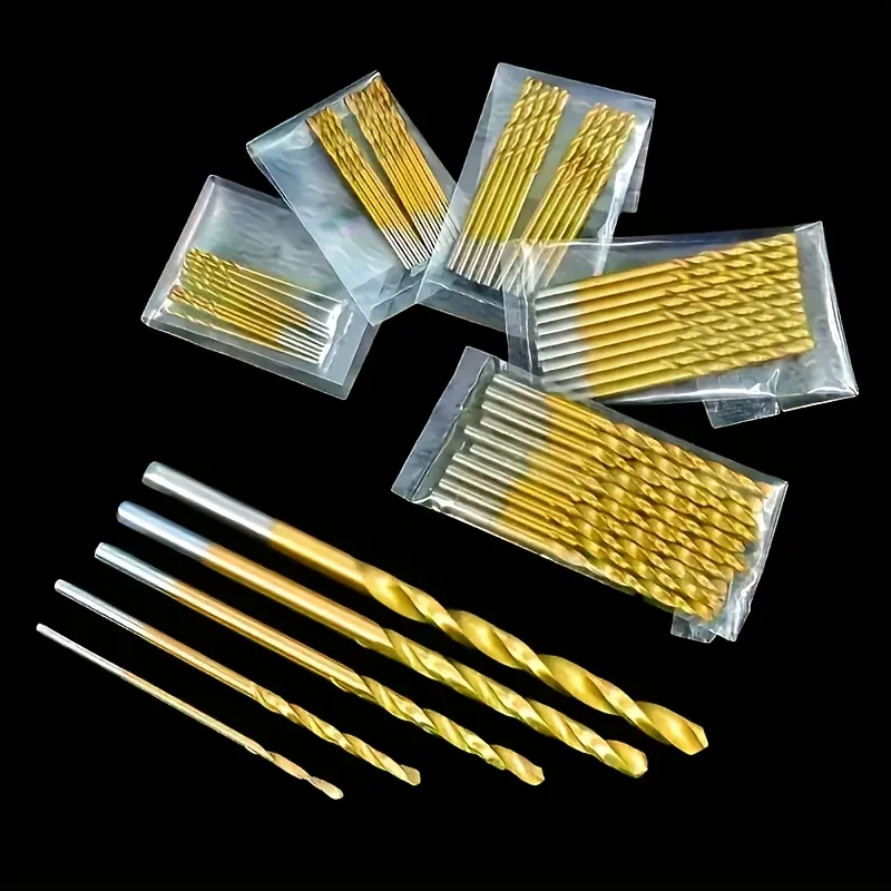 

50 Titanium-Coated High-Speed Steel Drill Bit Set, Equipped with Hexagonal Shaft, Straight Spiral, Round Shaft Twist Drill Bit, Durable Material, Suitable for Wood, Plastic Drilling, Available in Various Sizes