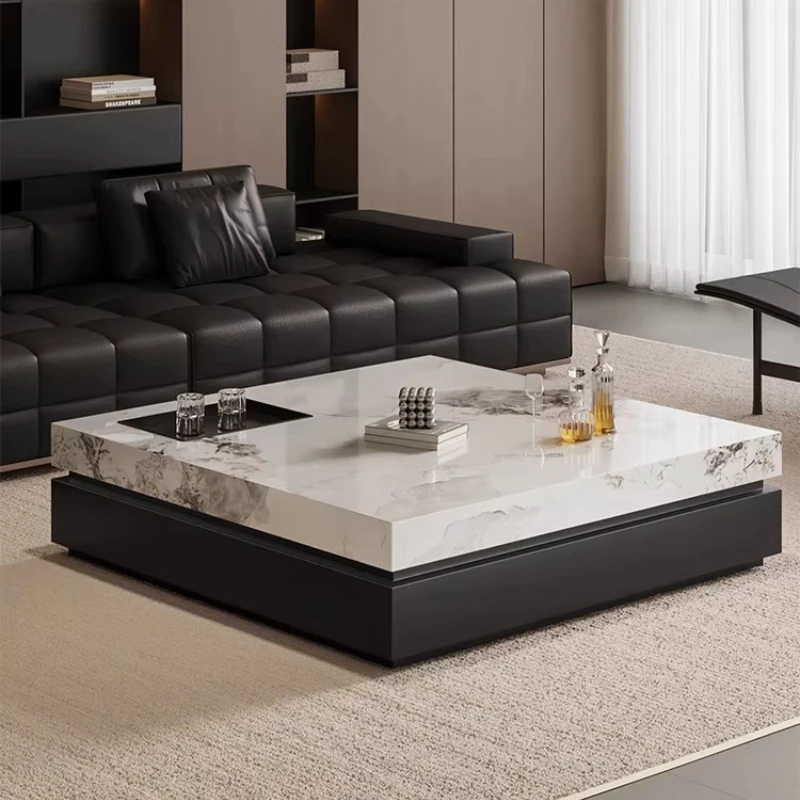 Nordic 2026 New Italian Minimalist Rock Slab Coffee Table Square Marble Pattern Light Luxury Modern Simple Living Room Furniture