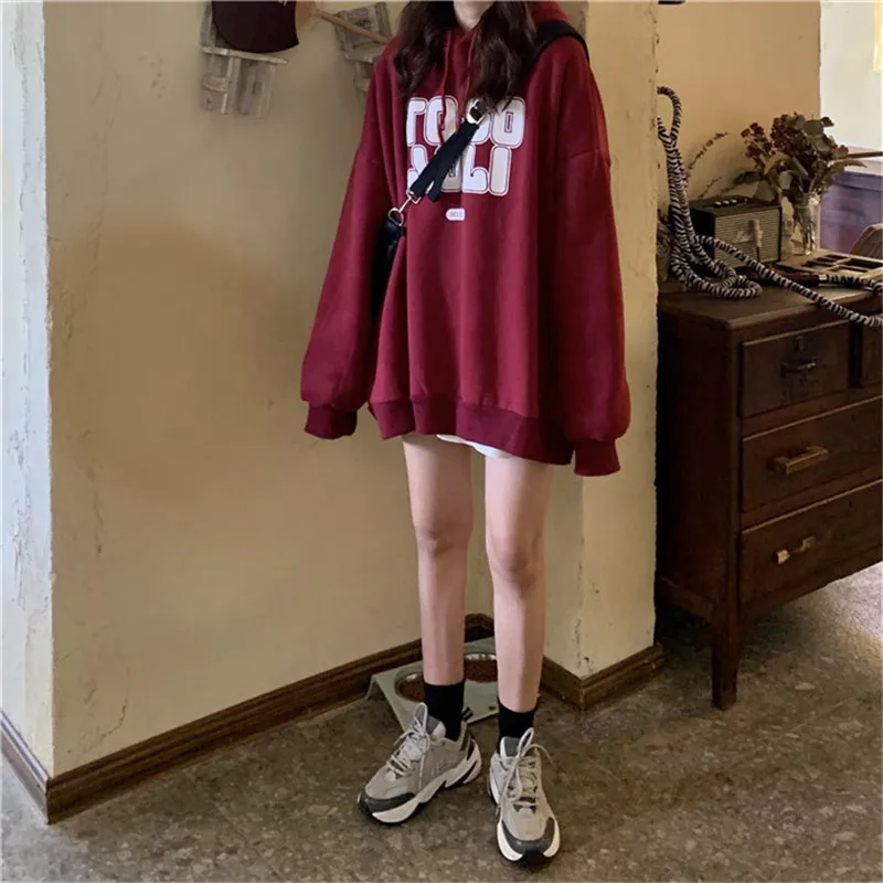 Hooded Hoodies Women Print Letter Sweatshirt Pullovers Spliced Draw String Long Sleeve High Street Loose Fit 2025 Autumn - Image 3