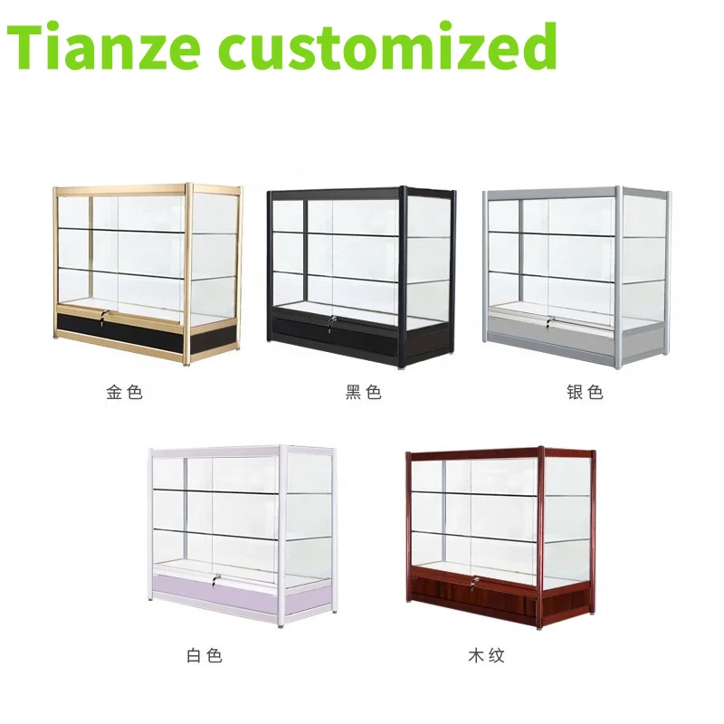 

(Customized) cheap aluminium frame tempered glass shop display cabinet lockable small display showcase with LED light