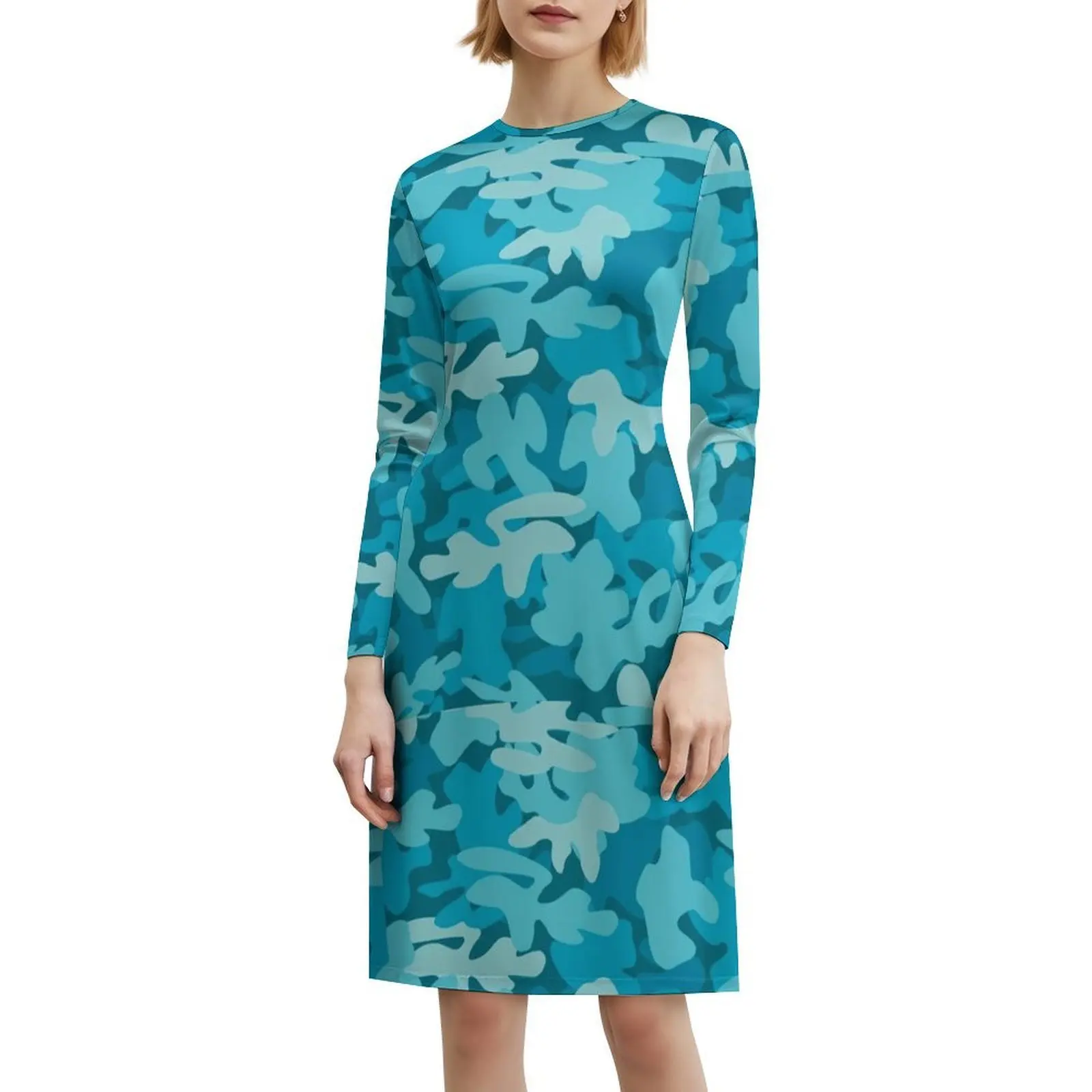 에어포스 블루 카모 여성용 우아한 파티 드레스 A라인 드레스 짧은/긴/소매 없는 옵션 카모 카모플라주 자연 군대