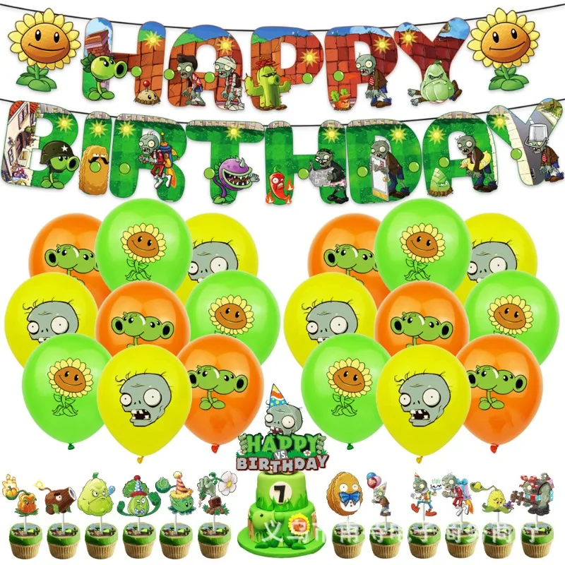 New Plants Vs Zombies Edition DIY Balloons Party Supplies Birthday Banner Latex Balloon Decoration Cake Supplies Gifts