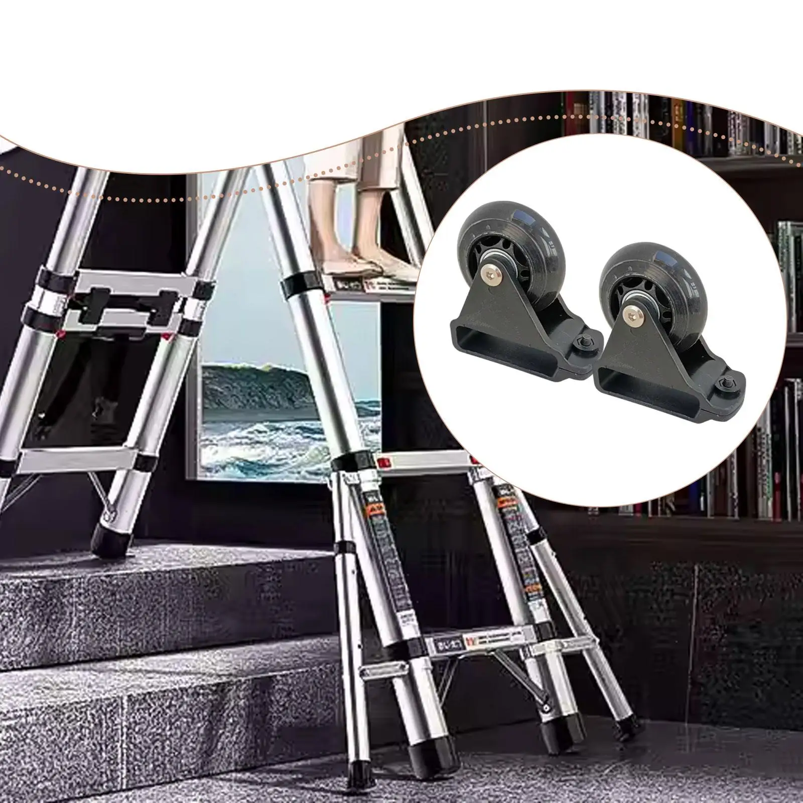 Folding Ladder Moving Wheels Plastic Stability Balance Bar Easy Install Accessories for Home Telescopic Ladder