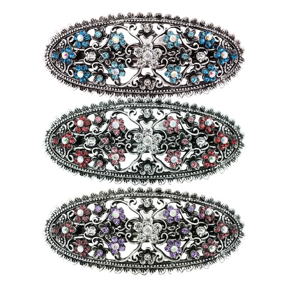 

3pcs Vintage Bun Clip For Women Alloy Hair Clips Elegant Hairpin For Ladies Pink Blue Purple