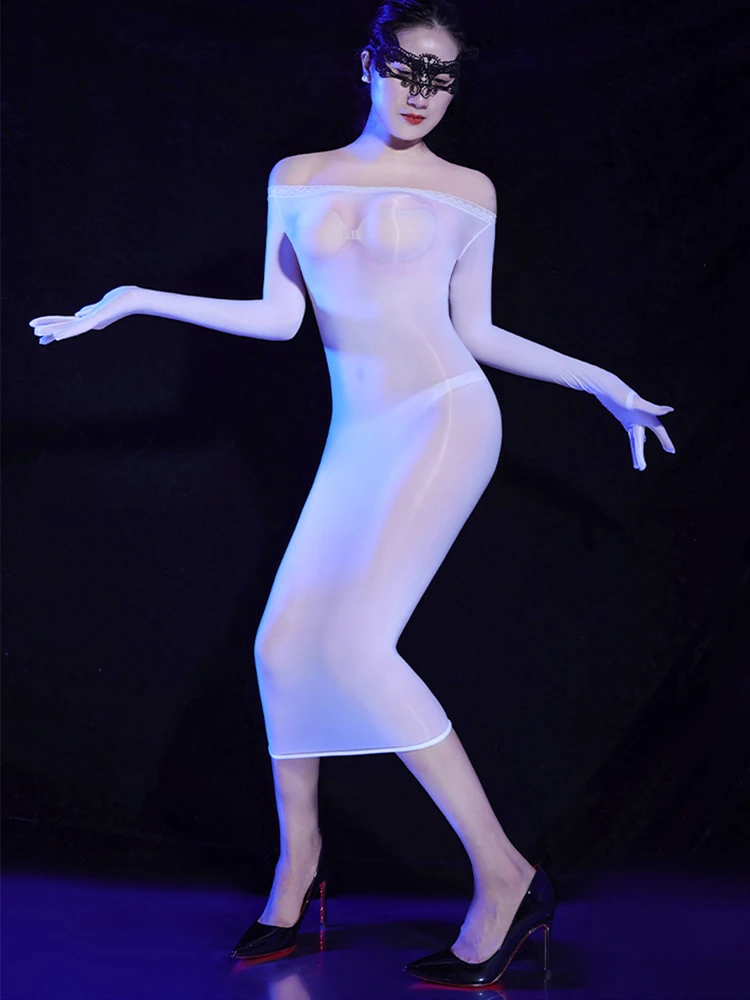 女性用ファイブグローブタイトペンシルドレス,透明,タイト,光沢,ロング,エラスティック,ヒップステップ,セクシー