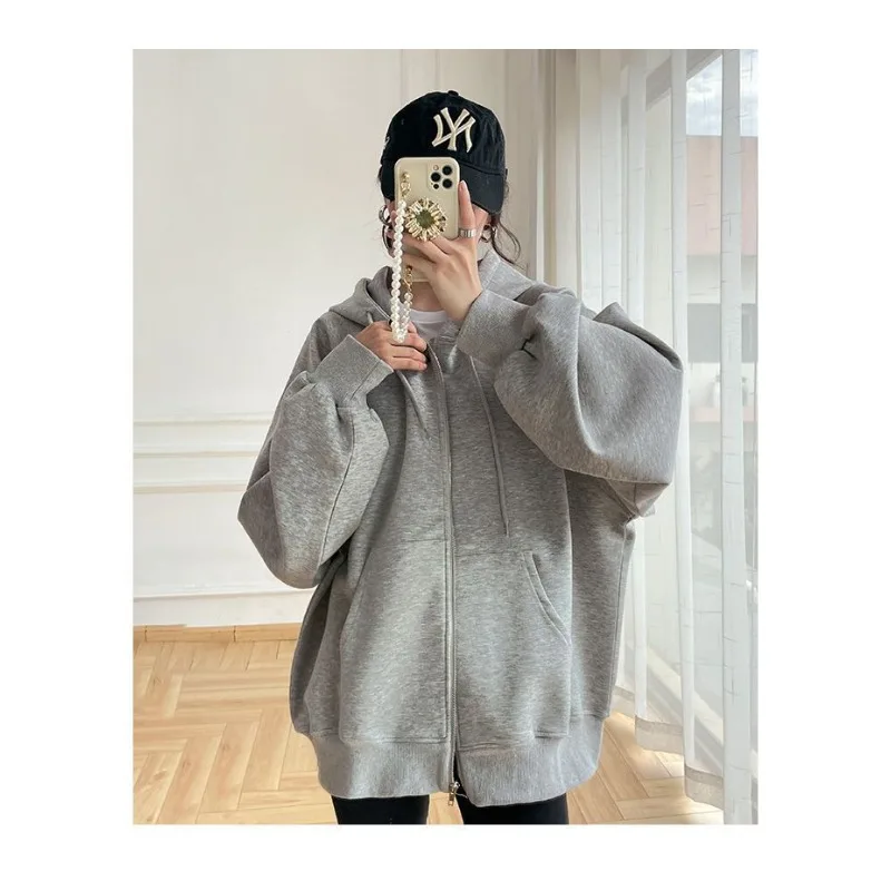 

Tops Women's Spring Fall Jackets Solid Color Zipper Hooded Cardigans Sweatshirts Loose Fit Comfortable Casual Minimalist Niche