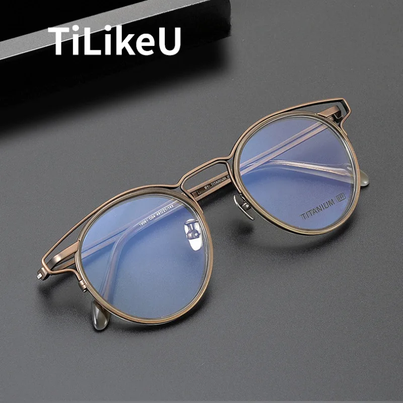 

Japanese New Pure Titanium Acetate Glasses Frame Personality Retro Oval Shaped Prescription Eyeglasses Designer Men Women Frames