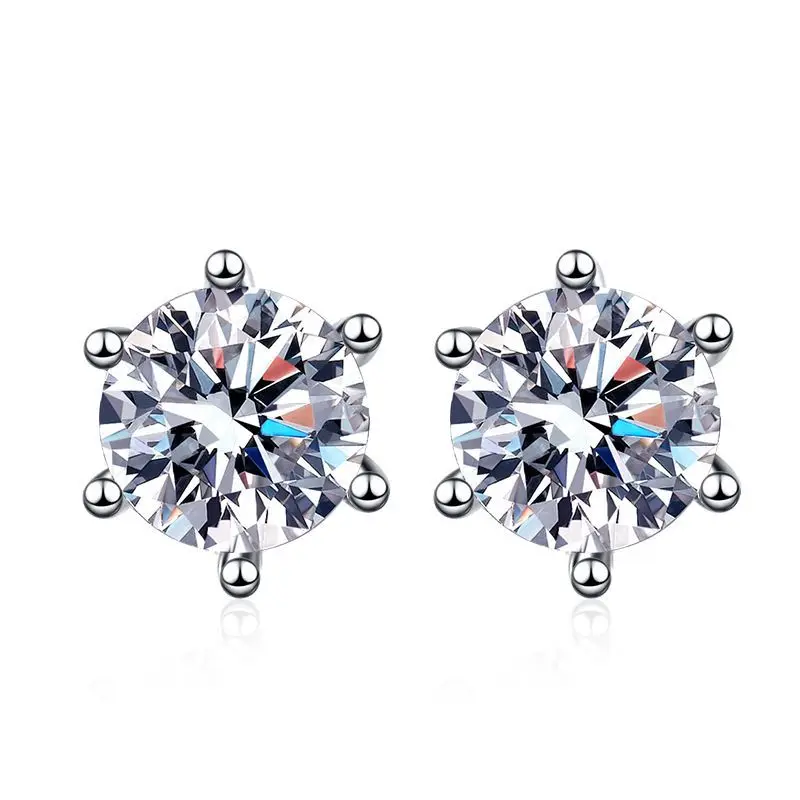 

Luxury High Quality S925 Sterling Silver D color 1 Carat Moissanite Diamond Classic Six Prong Stud Earrings For Women Jewelry