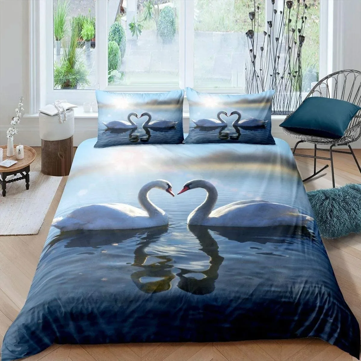 Swan Duvet Cover Black And White Swan Duvet Cover Queen Comforter Cover Microfiber Romantic Flower Wild Animals Quilt