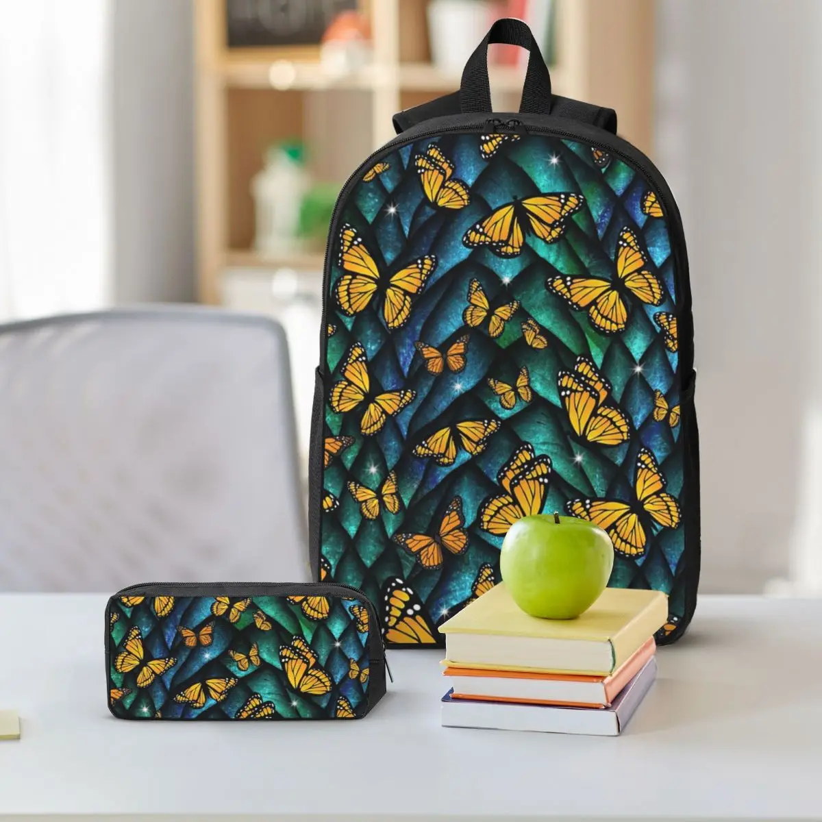 Fantasy Butterfly Dragon! Backpack Boys Girls BookBag School Bag Shoulder Bags 3ps Insulated Lunch Bag Pencil Case